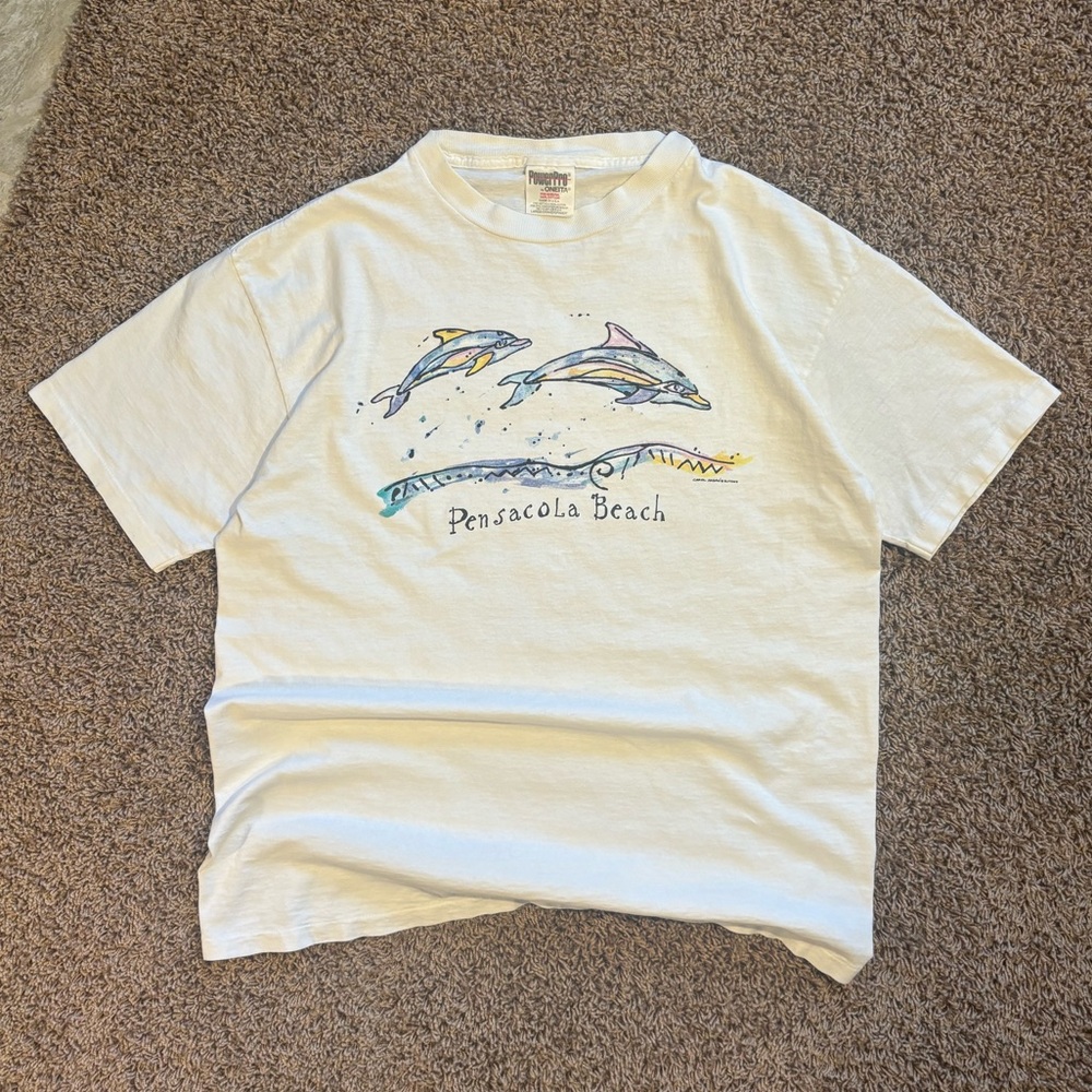90s Vintage PowerPro by Oneita Pensacola Beach Nature Single-Stitch Tee Shirt